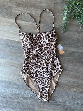 Kona Sol Leopard Print One-Piece Swimsuit - Brown/Nude